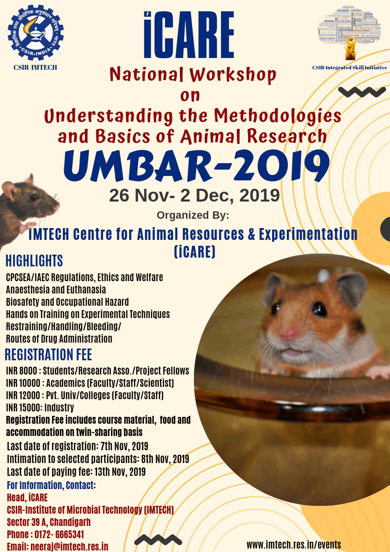 National Workshop on Understanding the Methodologies and Basics of Animal Research